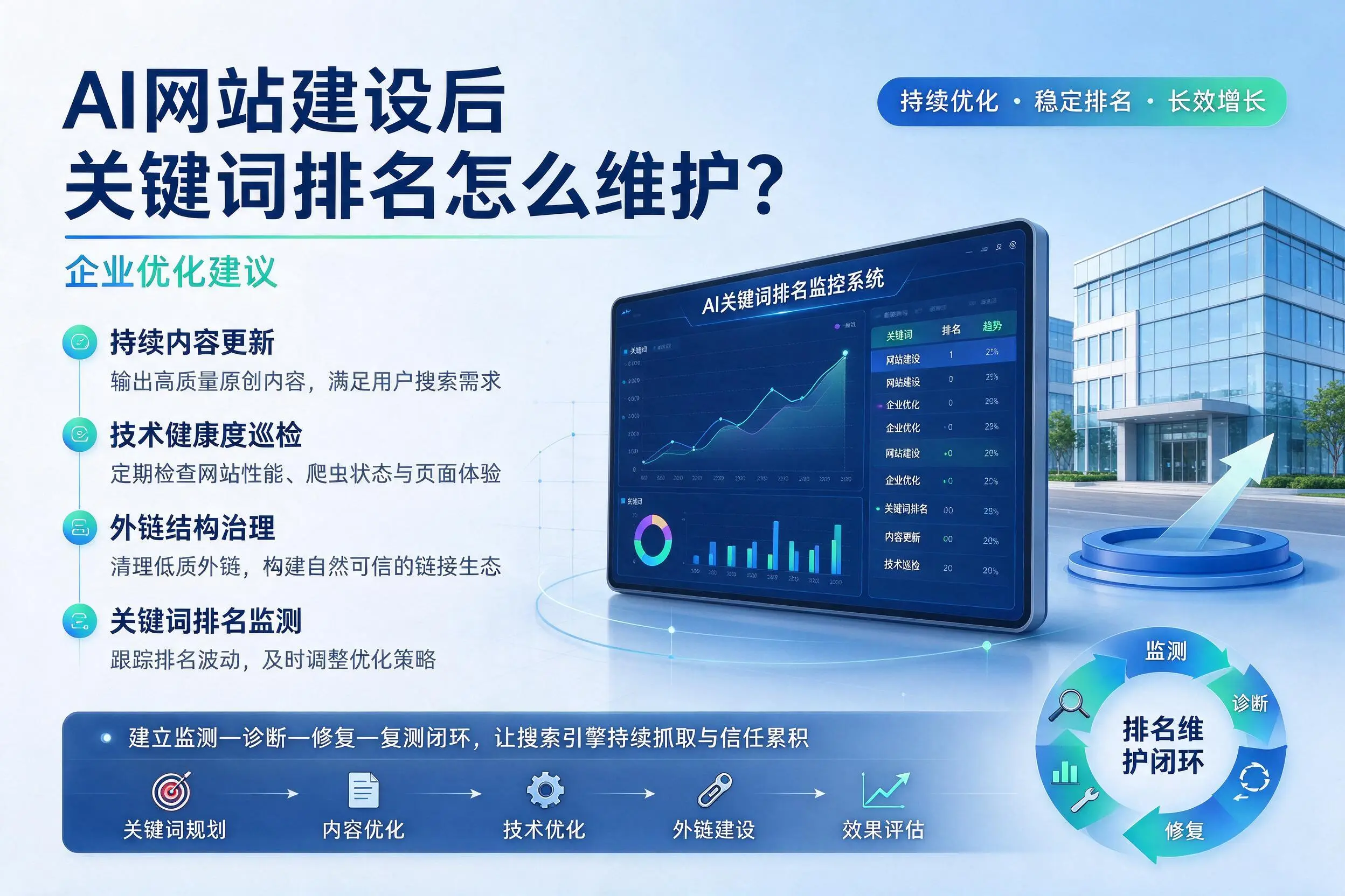 AI网站建设后关键词排名怎么维护？合肥企业优化建议